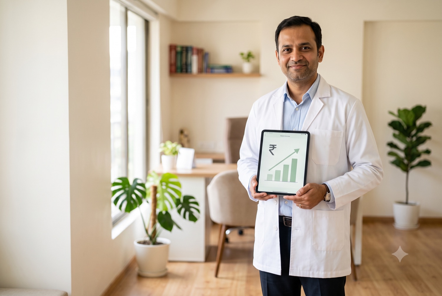 A a clinic owner with their books handled