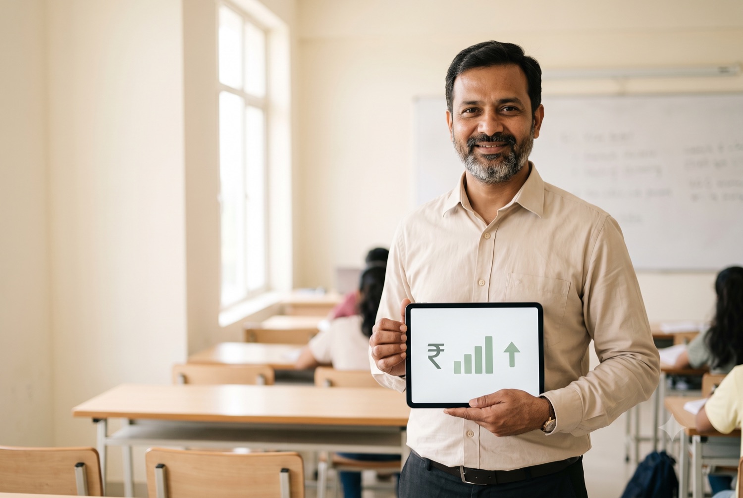 A a coaching center owner with their books handled
