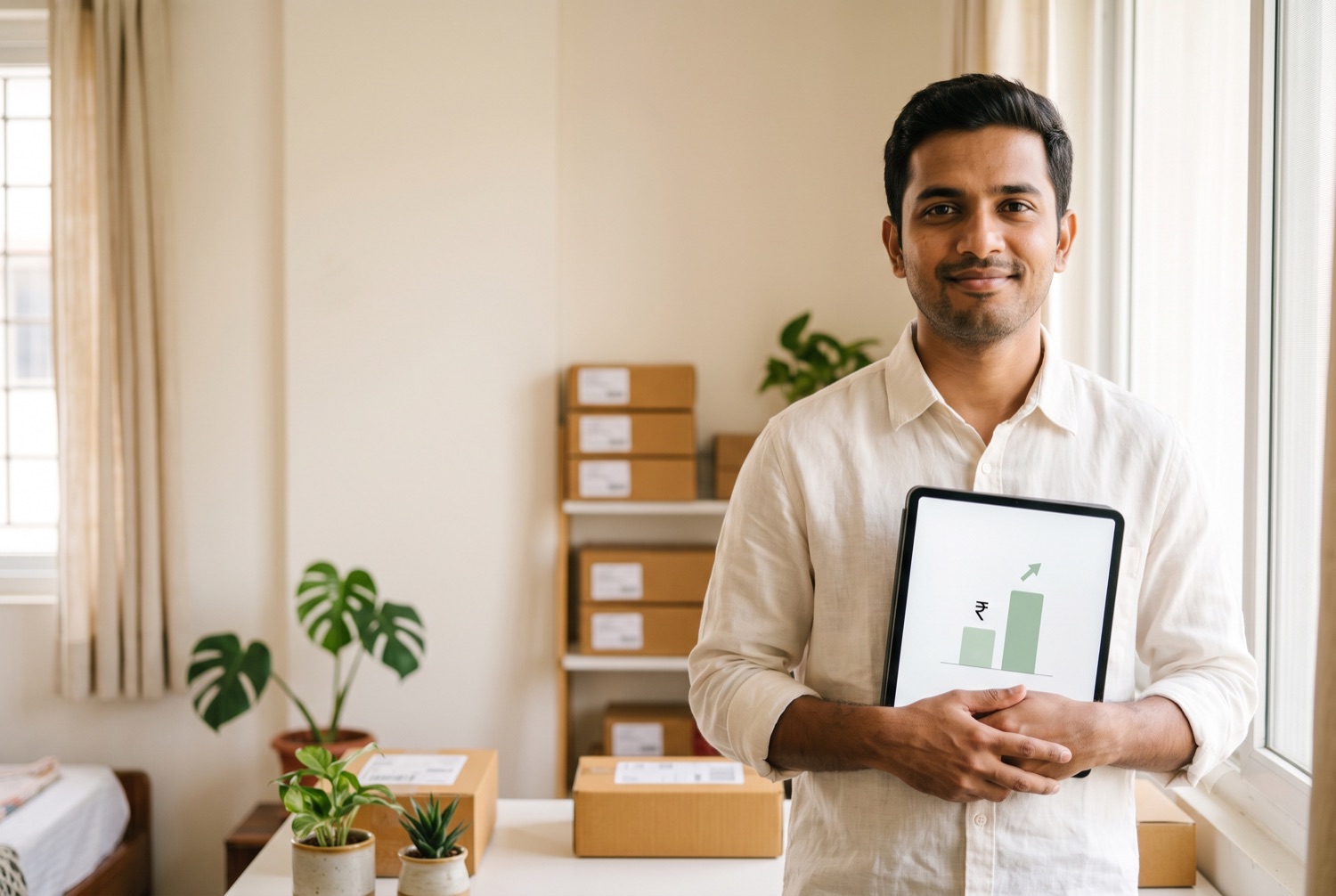 A an online store owner with their books handled